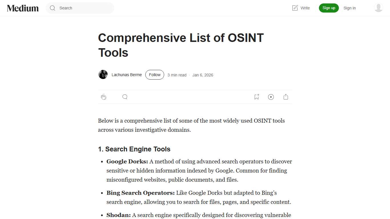 Comprehensive List of OSINT Tools | by Lachunas Berme | Jan, 2026 | Medium